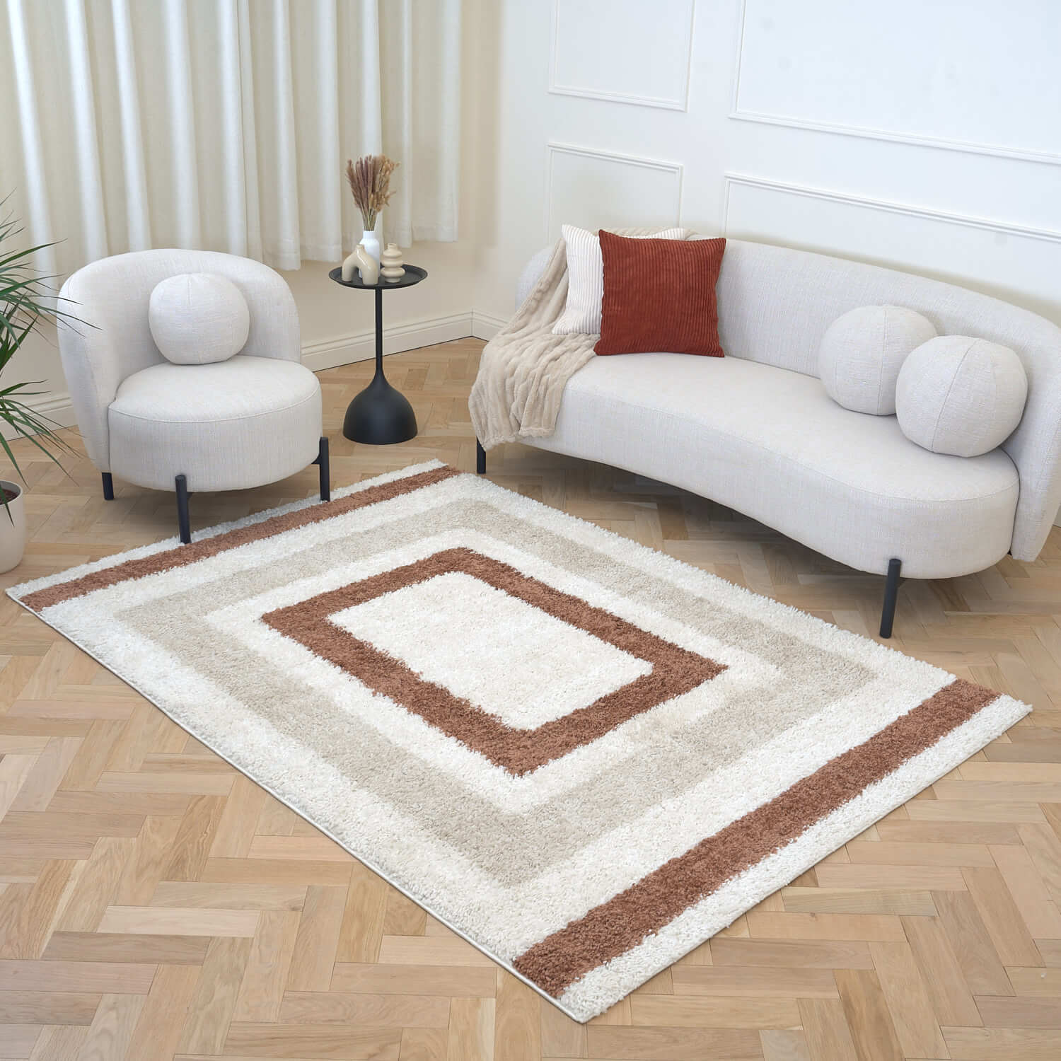 Moodi Shaggy Cream/Terra Slatefern Rug - PN Home
