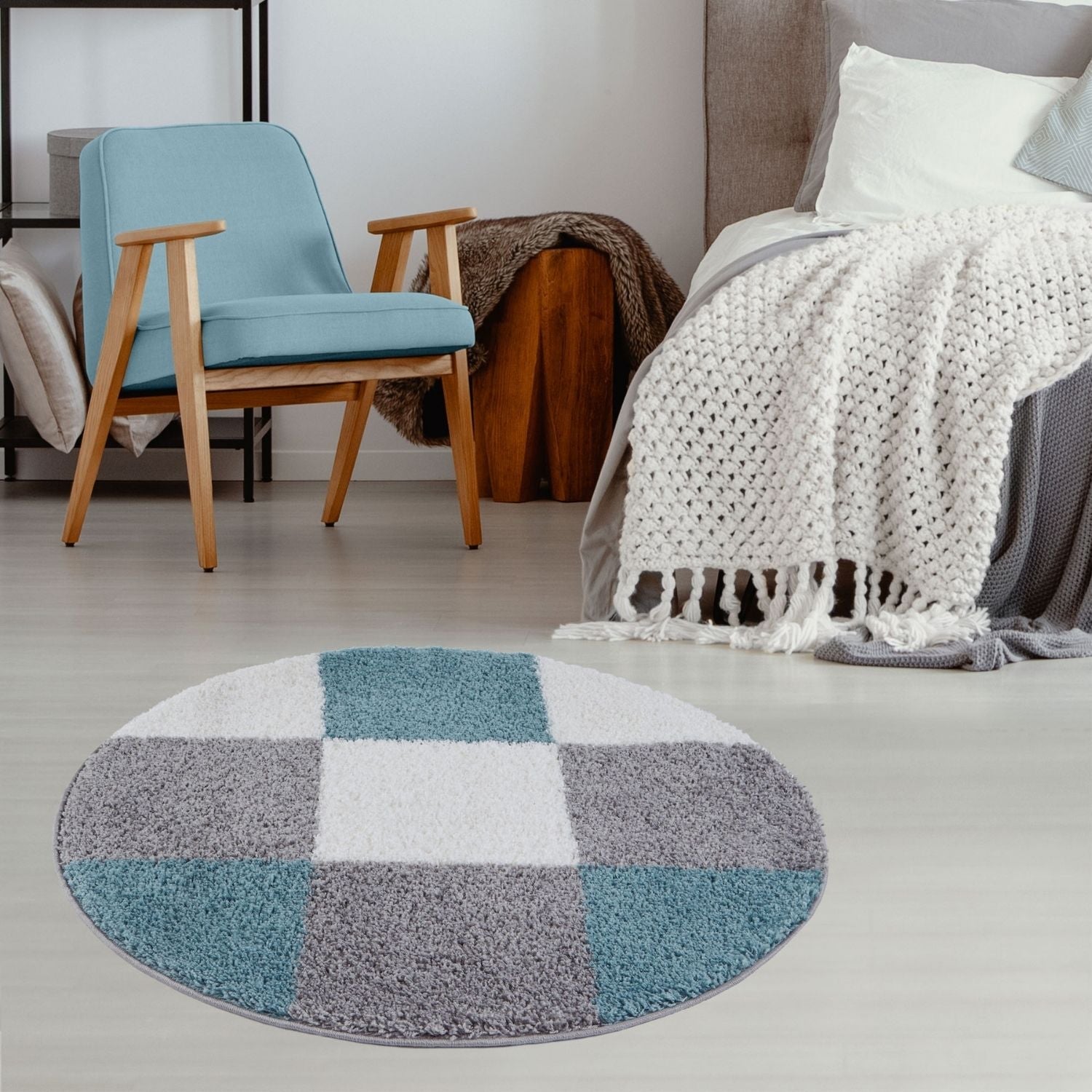 Myshaggy Geometric Duck Egg Blue Rug - PN Home