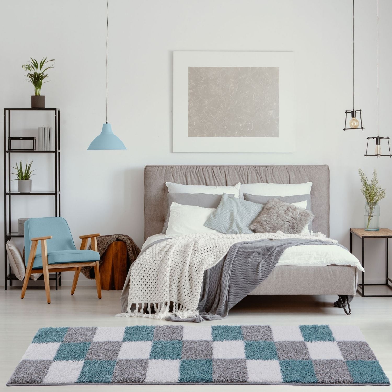 Myshaggy Geometric Duck Egg Blue Rug - PN Home
