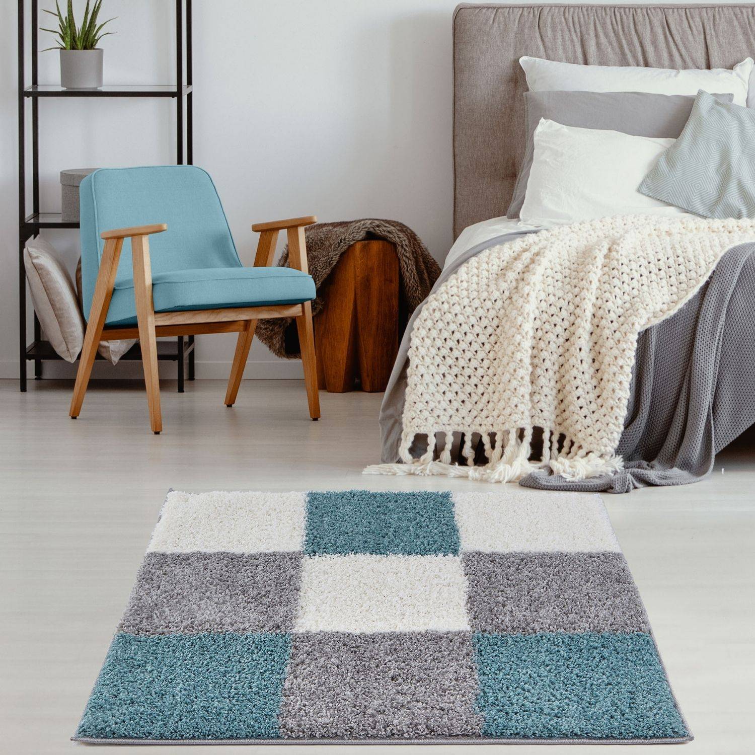Myshaggy Geometric Duck Egg Blue Rug - PN Home