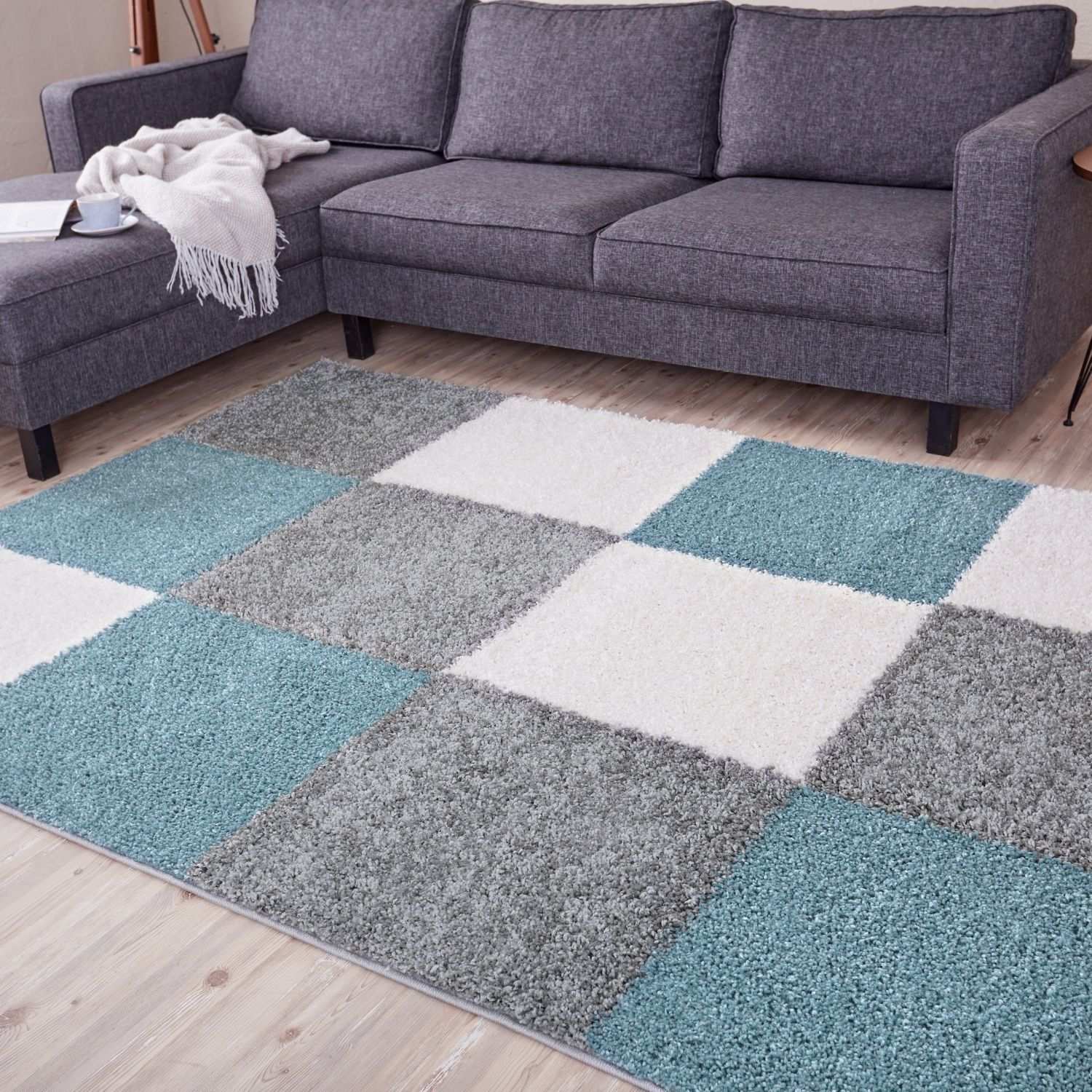 Myshaggy Geometric Duck Egg Blue Rug - PN Home