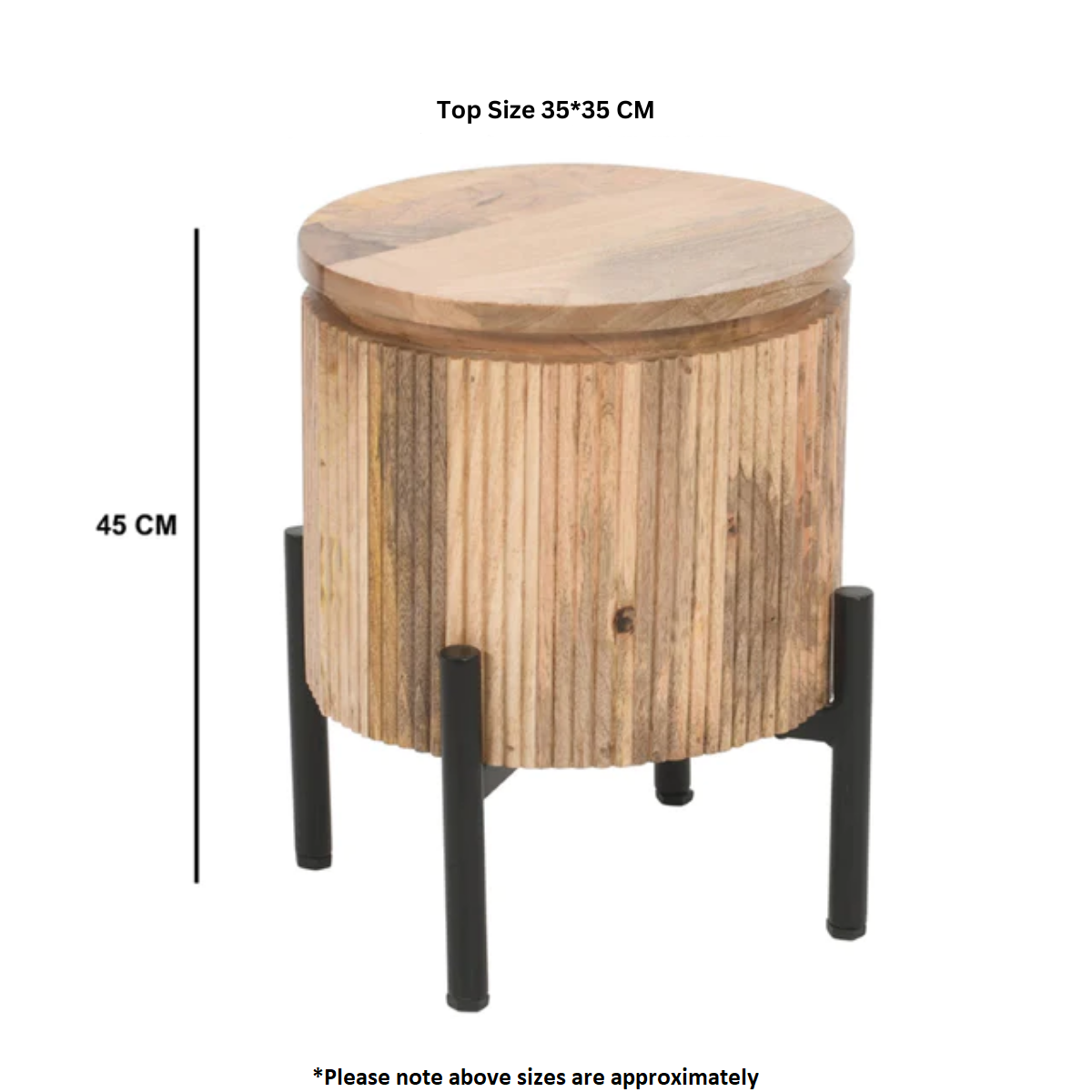 York Solid Wood Bedside Table with Metal Legs