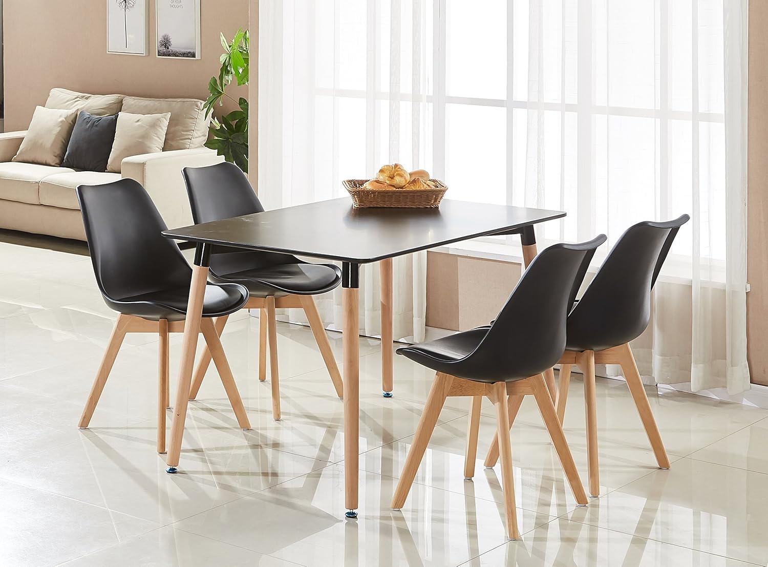 5-Piece Halo Dining Set (Oak Table + 4 Jamie Lorenzo Tulip Chairs) - PN Home