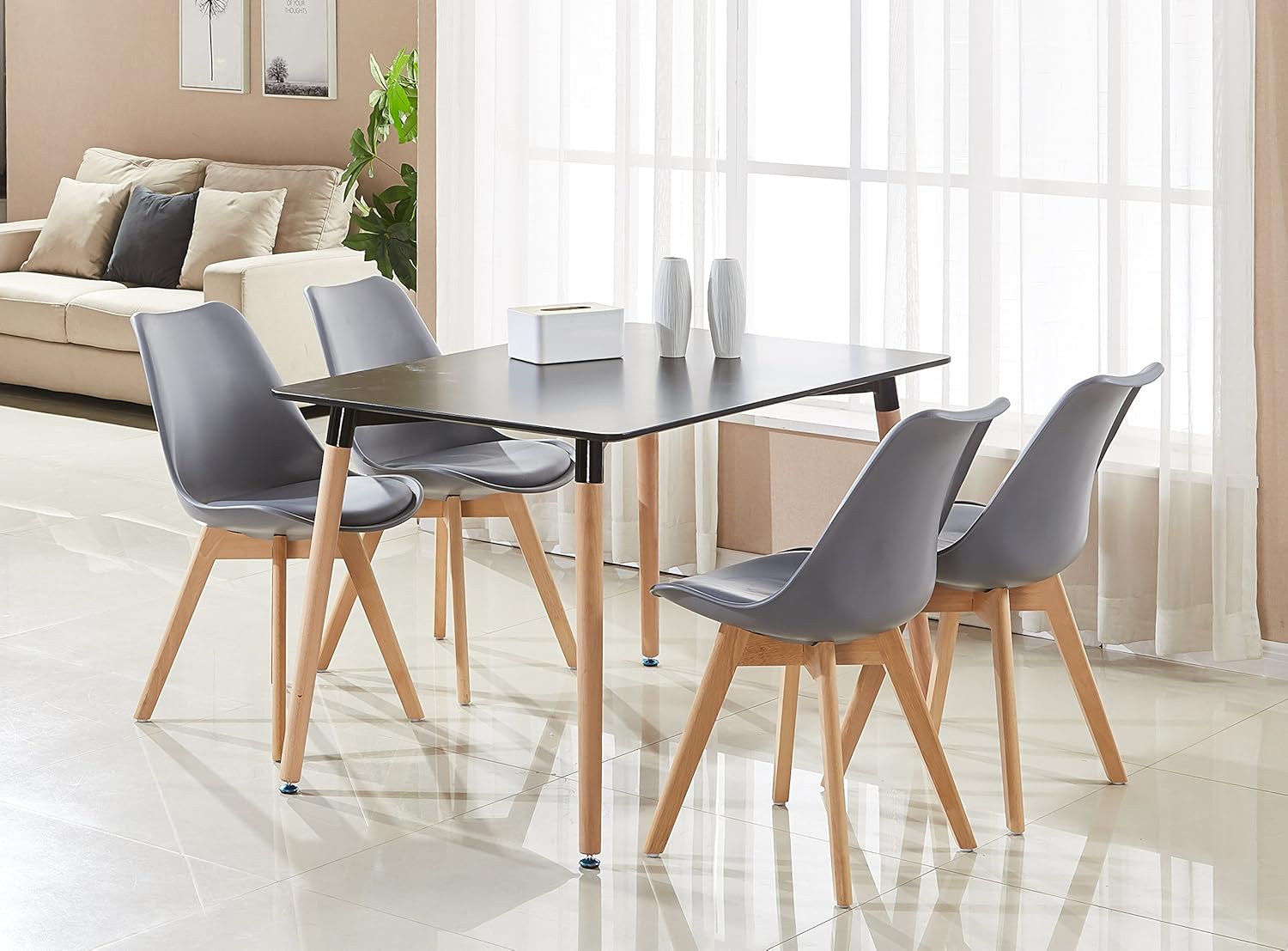 5-Piece Halo Dining Set (Oak Table + 4 Jamie Lorenzo Tulip Chairs) - PN Home
