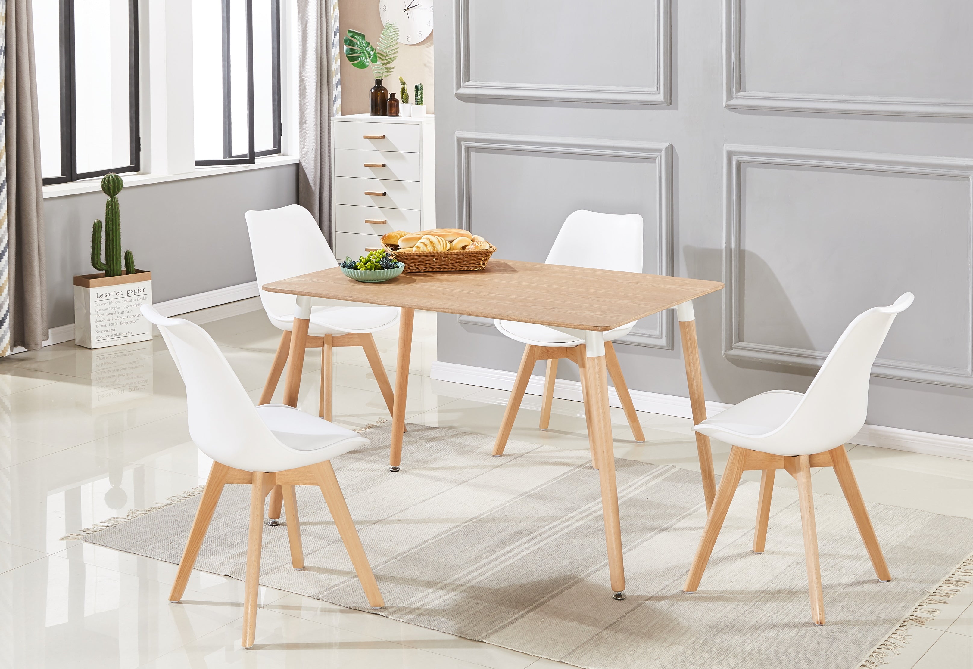 5-Piece Halo Dining Set (Oak Table + 4 Jamie Lorenzo Tulip Chairs) - PN Home