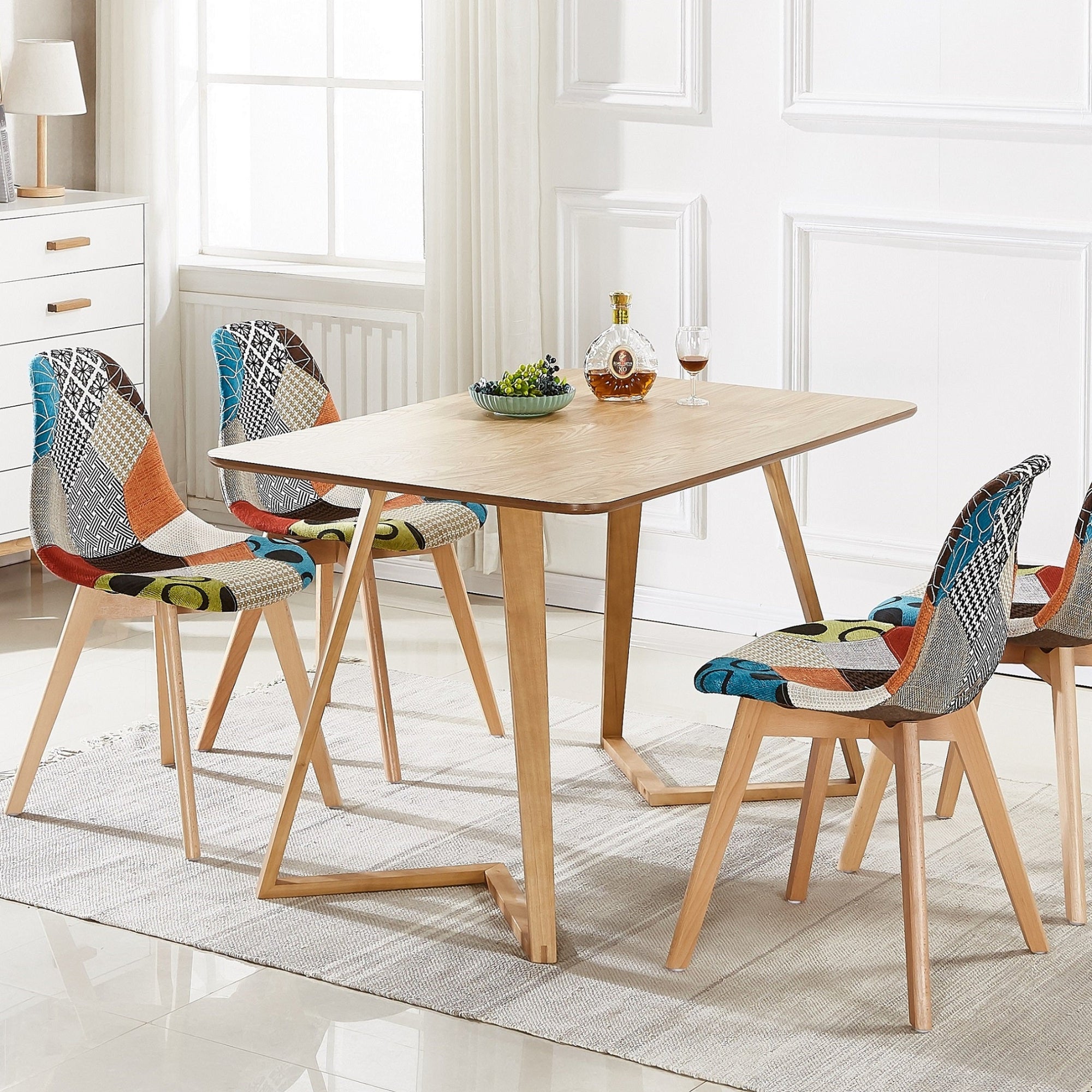 Patchwork Fabric Chair with Wooden Legs - Multicoloured - PN Home