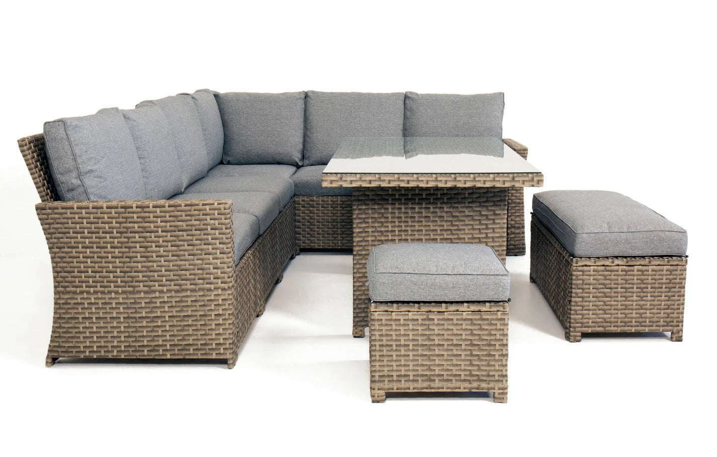 Palma Grey Corner Rattan Casual Garden Dining and Lounge Set 9 Seater - PN Home