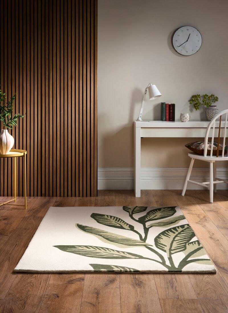 Paradise Leaf Hand-Tufted Wool Rug – Cream/Green - PN Home