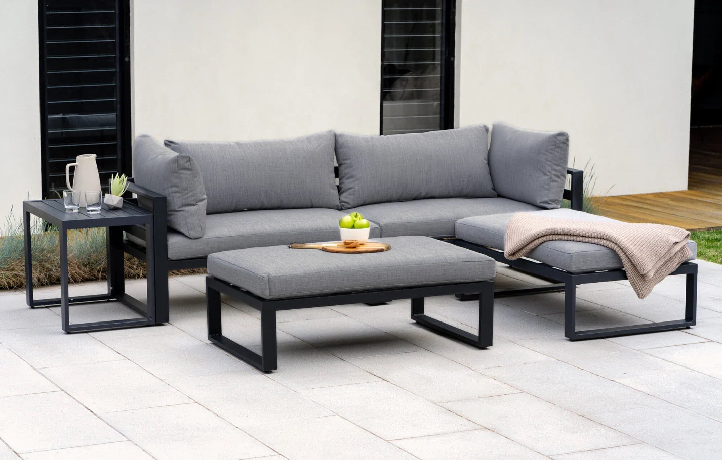 Santorini Grey 4 Seater Modular Aluminium Lounge Set with Side Cushions - PN Home