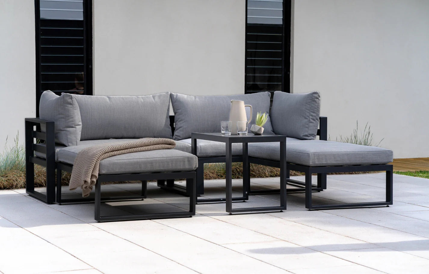 Santorini Grey 4 Seater Modular Aluminium Lounge Set with Side Cushions - PN Home