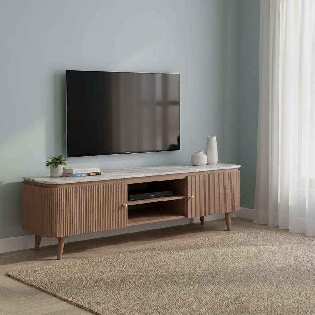 Bundi Natural Marble & Wood Large Tv Cabinet