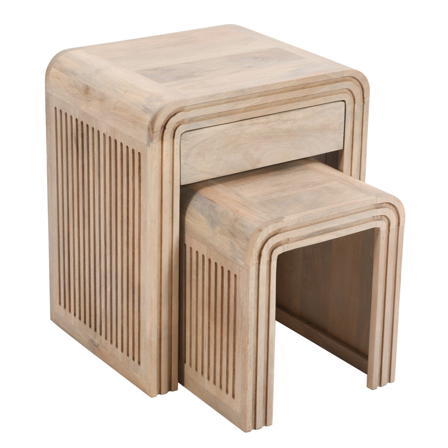 Preston Mango Wood Nest of 2 Tables with Drawer
