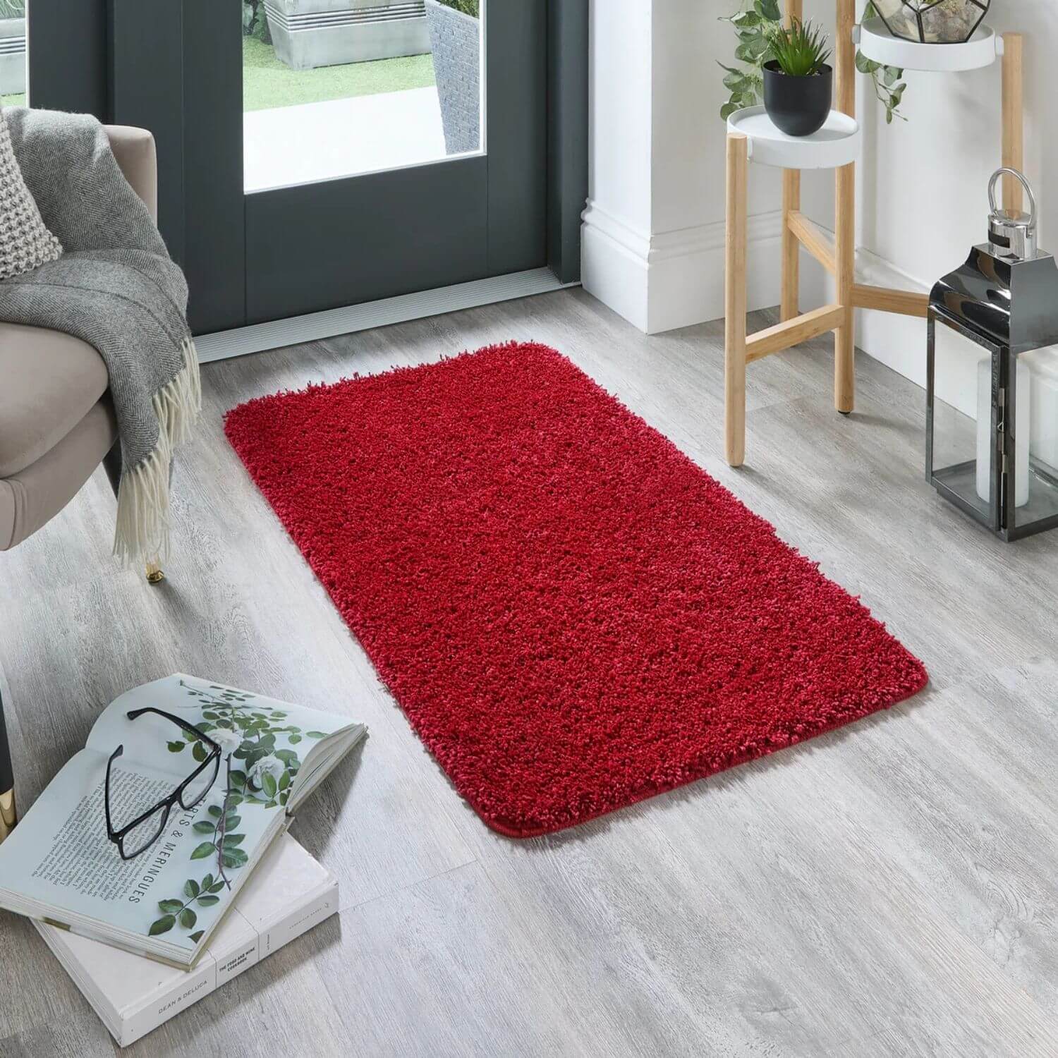 Washable Red Shaggy Rug - PN Home