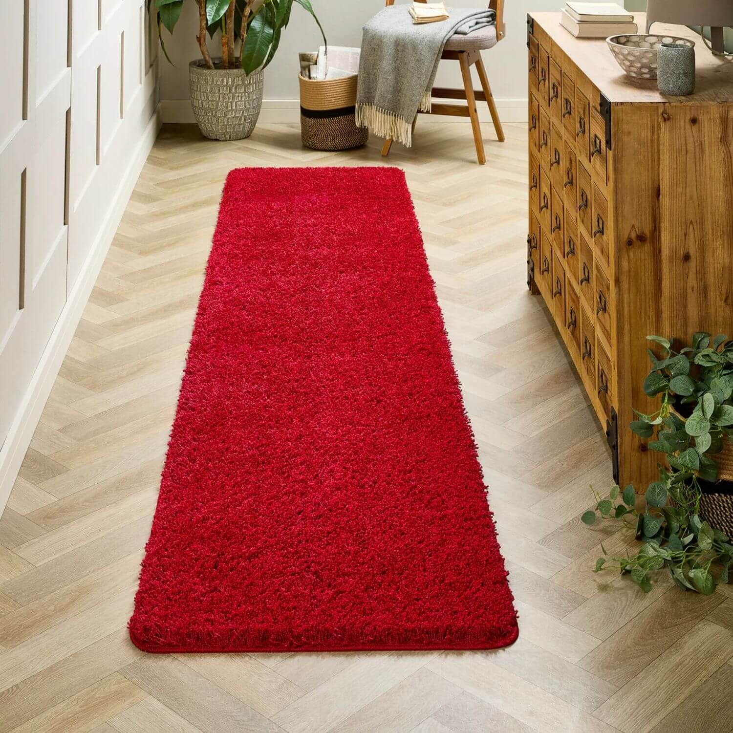 Washable Red Shaggy Rug - PN Home