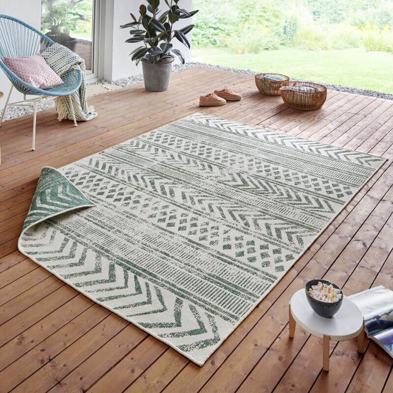 Indoor-Outdoor Reversible Geometric Green Rug - PN Home