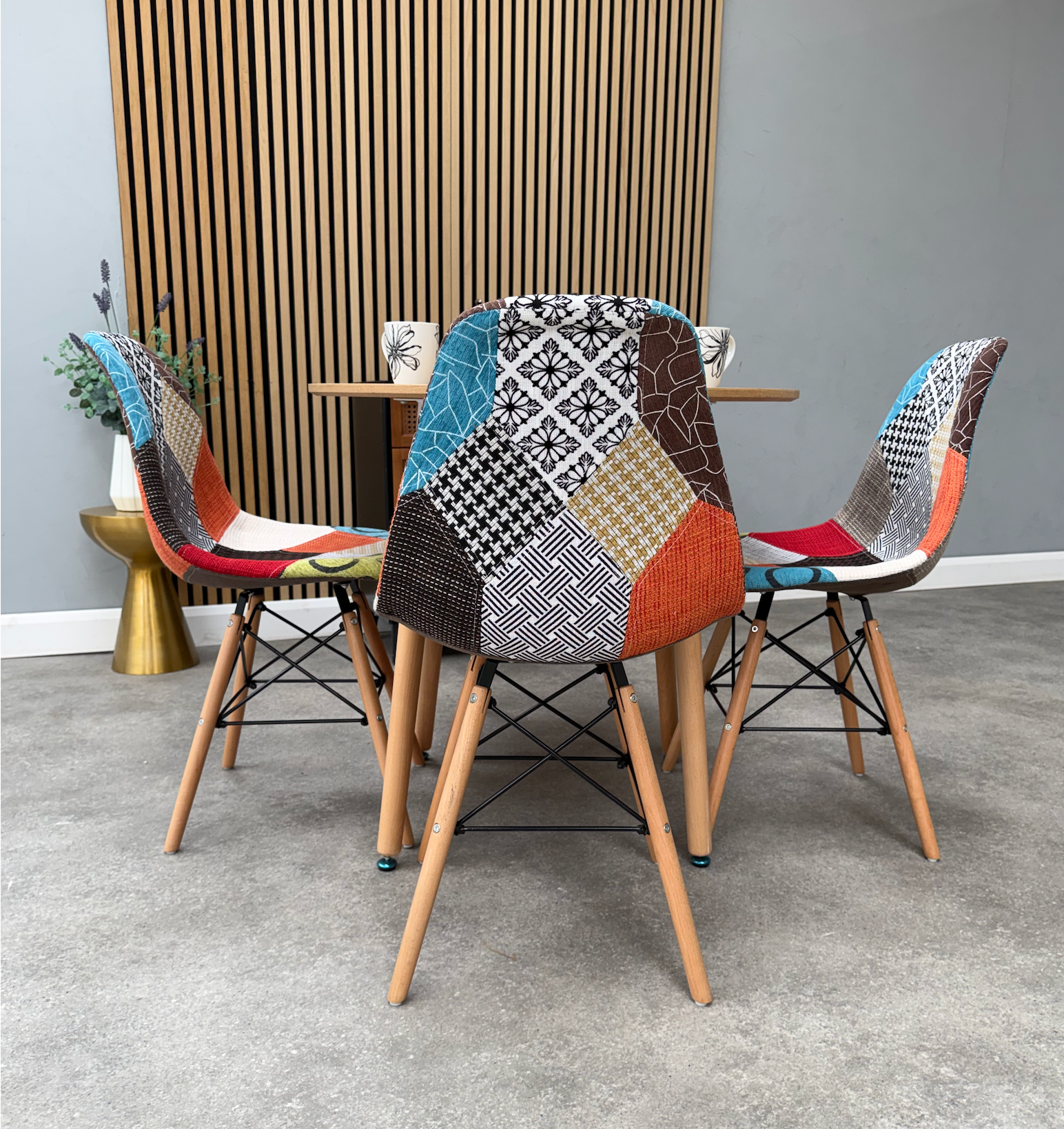 Patchwork Halo Dining Table Set - Set of 4 Patchwork Tower Chairs & a Halo Dining Table - PN Home