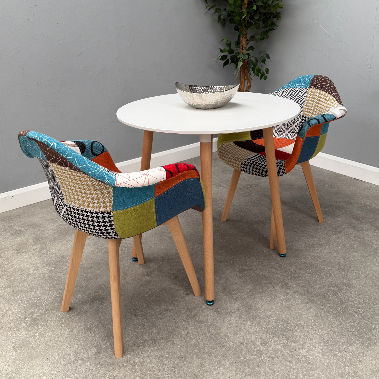 Patchwork Halo Dining Table Set - Set of 2 Patchwork Retro Armchairs & a Halo Dining Table