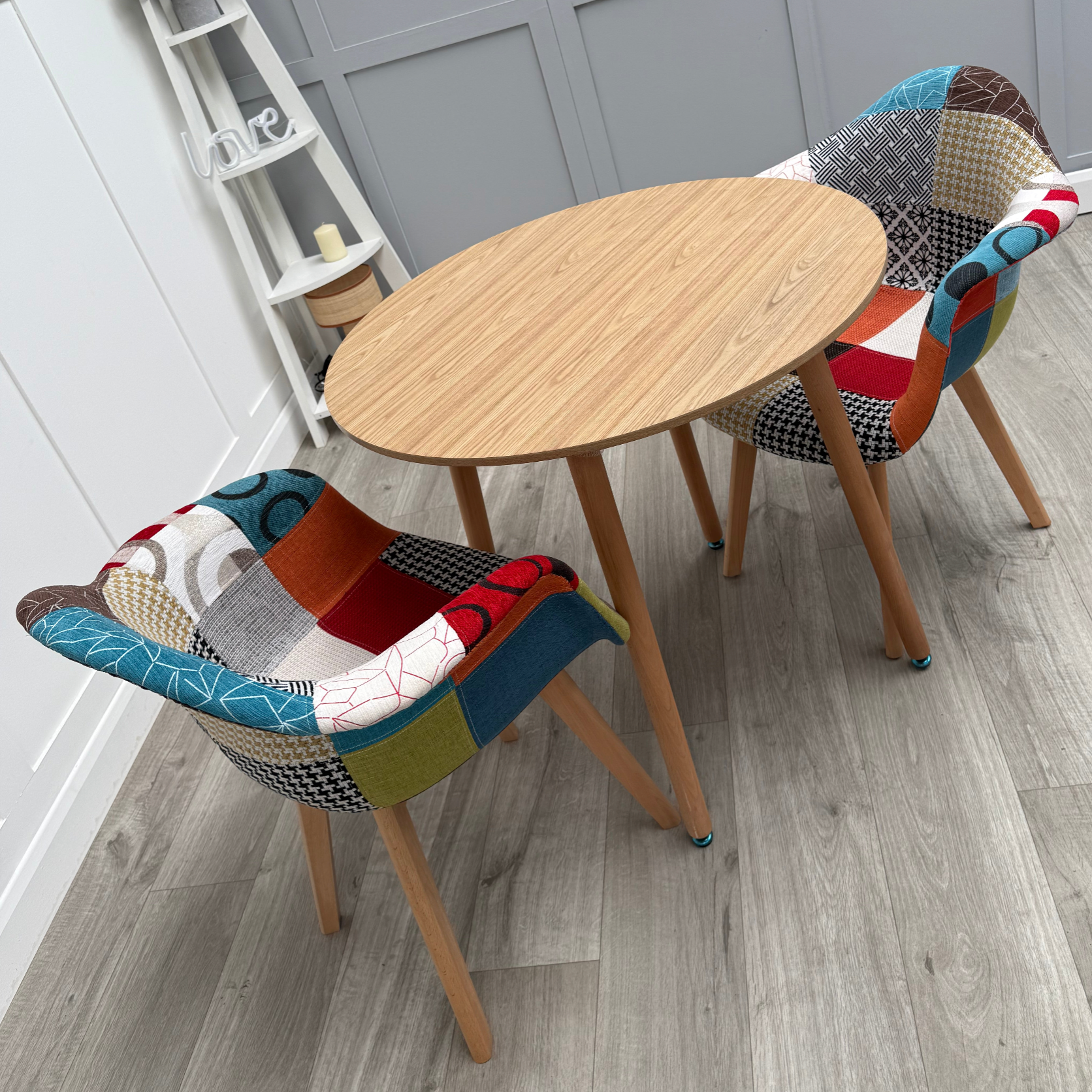 Patchwork Halo Dining Table Set - Set of 2 Patchwork Retro Armchairs & a Halo Dining Table