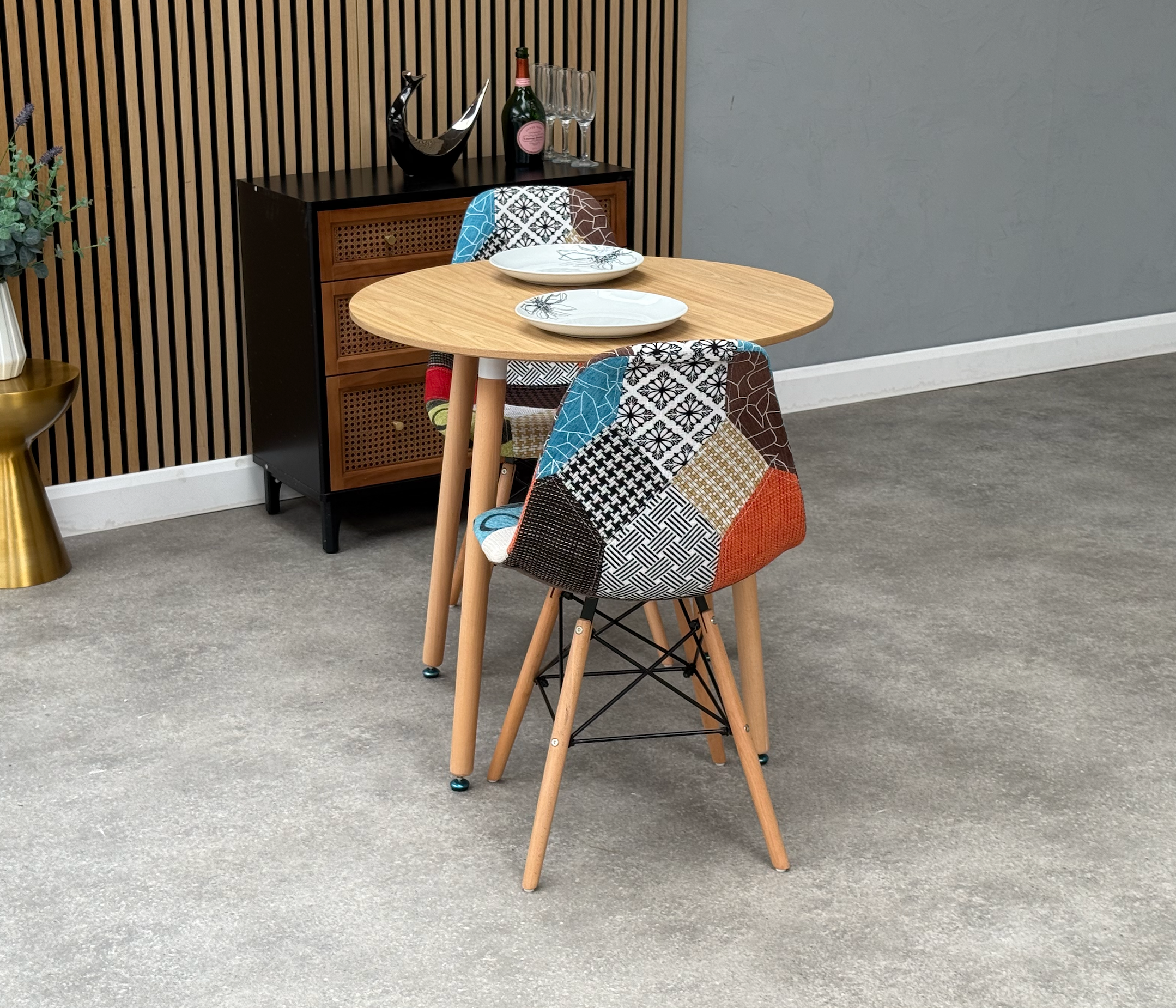 Patchwork Halo Dining Table Set - Set of 2 Patchwork Retro Tower Chairs & a Halo Dining Table (Copy) - PN Home