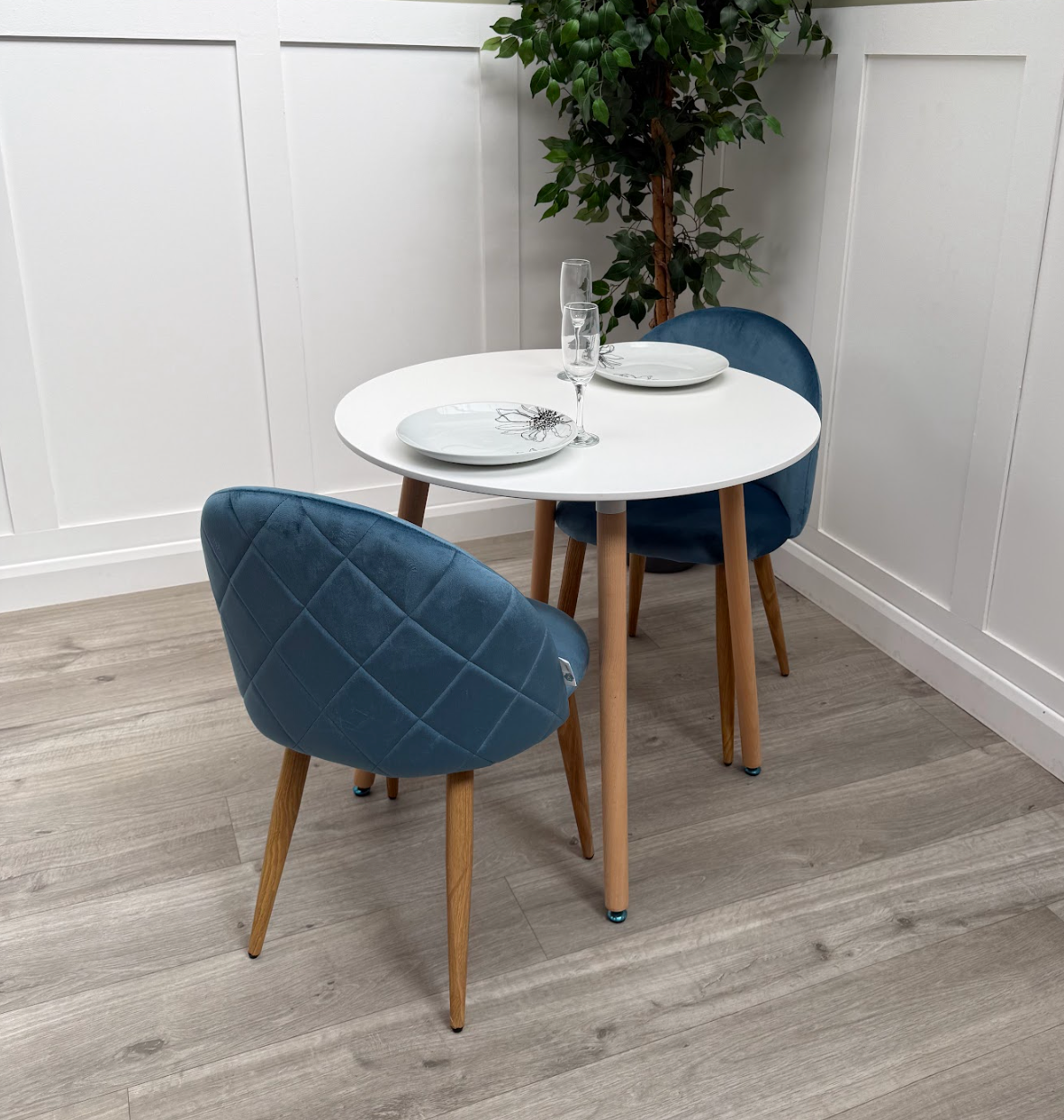 Lucia Dining Set with Round Table and Set of 2 Lucia Velvet Dining Chairs - PN Home
