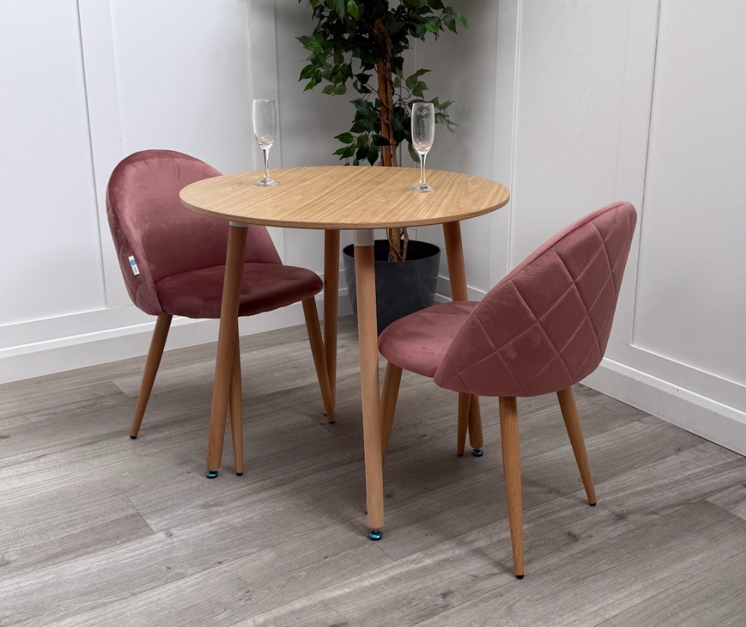 Lucia Dining Set with Round Table and Set of 2 Lucia Velvet Dining Chairs - PN Home