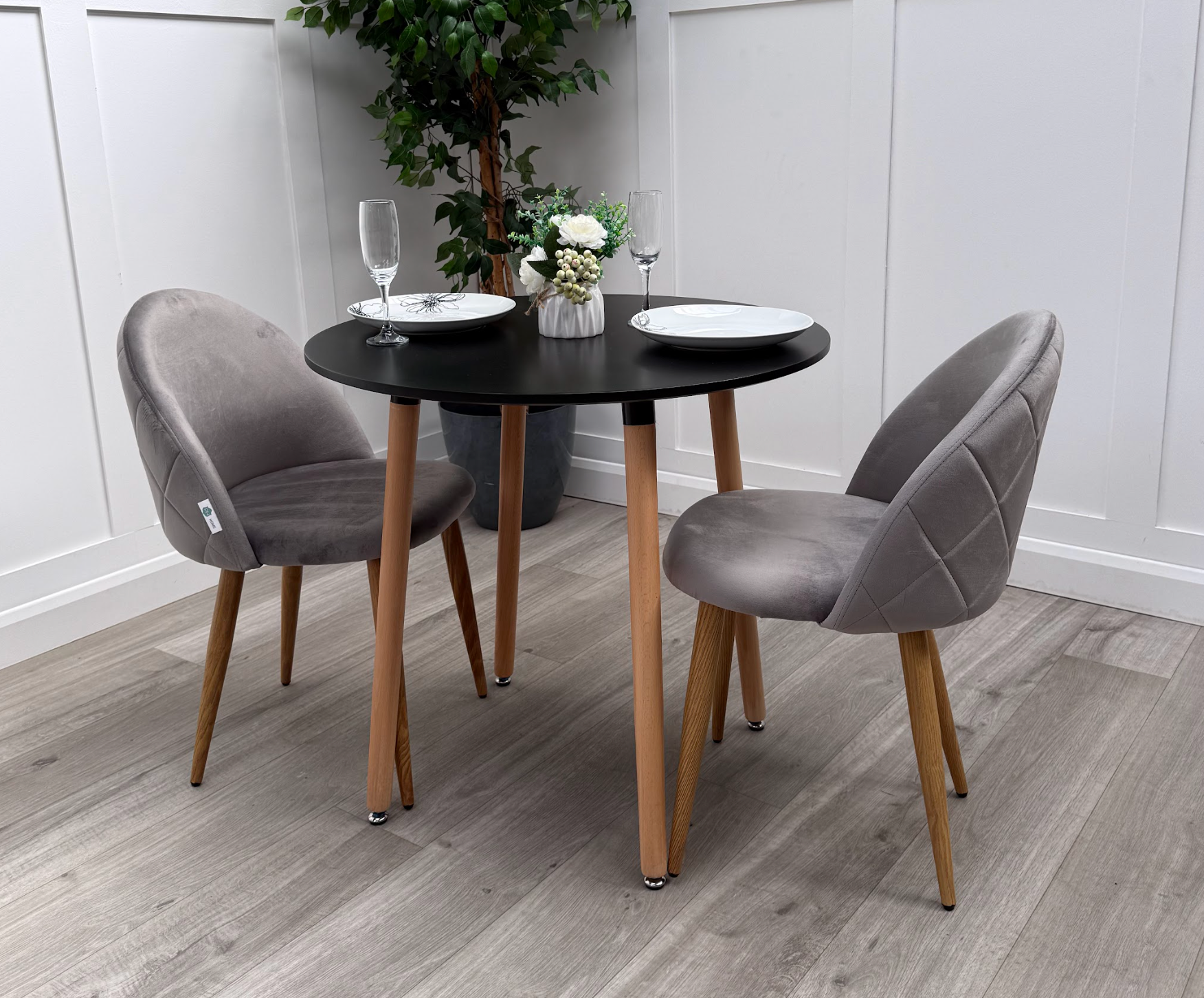 Lucia Dining Set with Round Table and Set of 2 Lucia Velvet Dining Chairs - PN Home