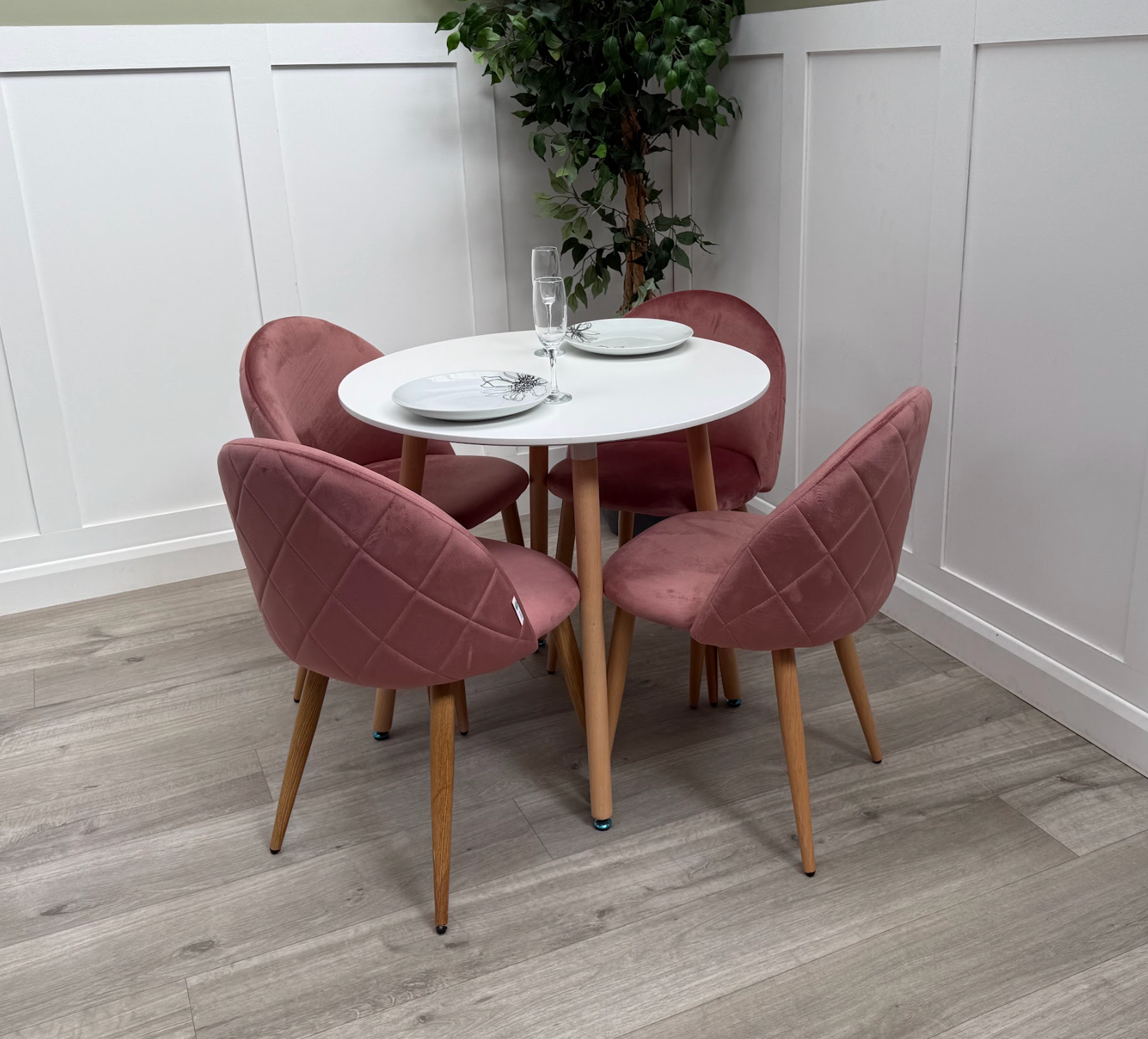 Lucia Dining Set with Round Table and Set of 4 Lucia Velvet Dining Chairs - PN Home