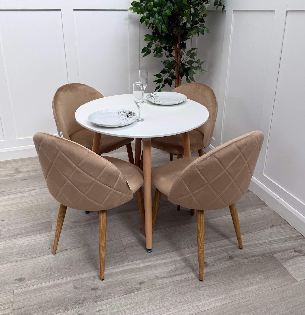 Lucia Dining Set with Round Table and Set of 4 Lucia Velvet Dining Chairs - PN Home