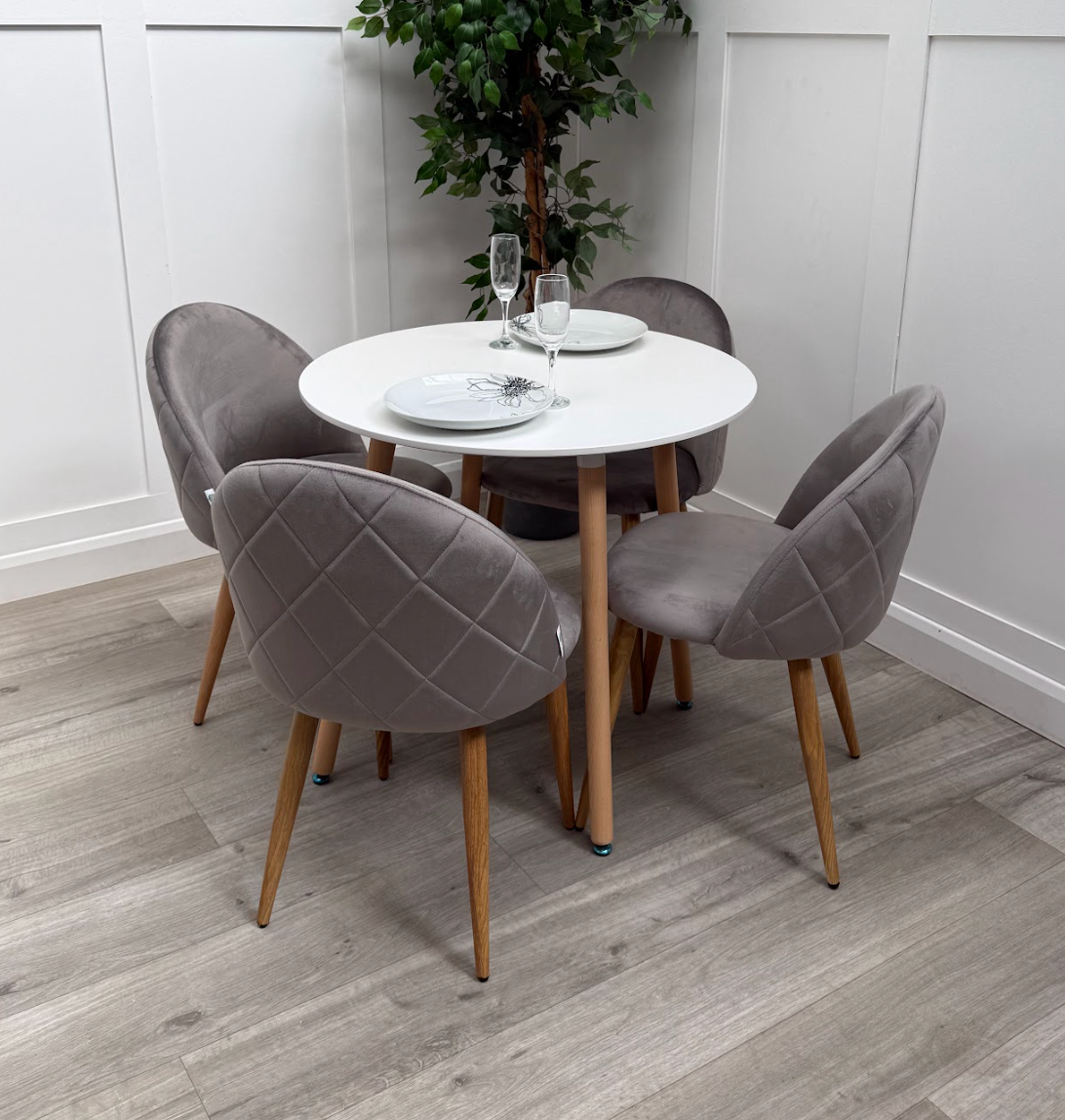 Lucia Dining Set with Round Table and Set of 4 Lucia Velvet Dining Chairs - PN Home