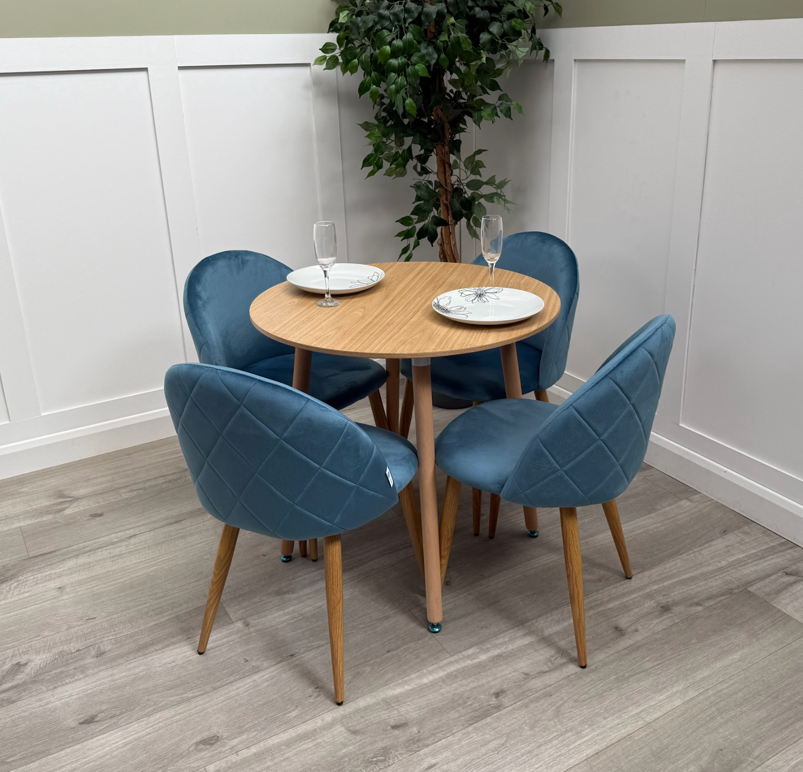 Lucia Dining Set with Round Table and Set of 4 Lucia Velvet Dining Chairs - PN Home