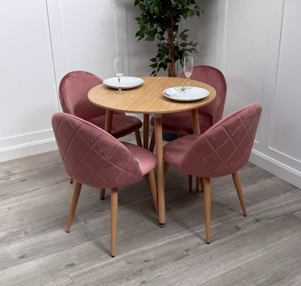 Lucia Dining Set with Round Table and Set of 4 Lucia Velvet Dining Chairs - PN Home