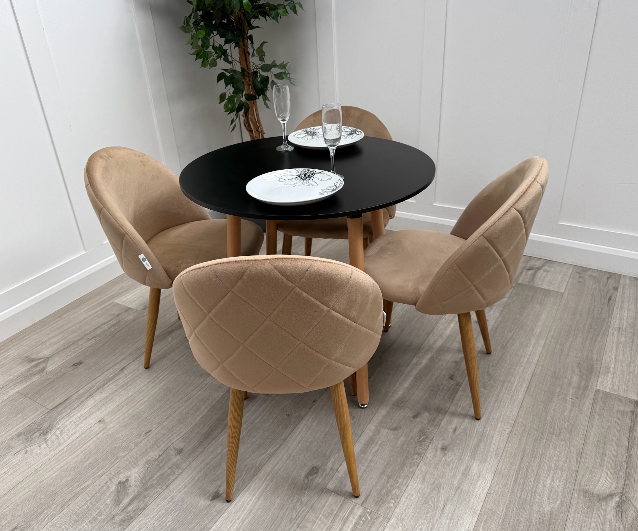 Lucia Dining Set with Round Table and Set of 4 Lucia Velvet Dining Chairs - PN Home