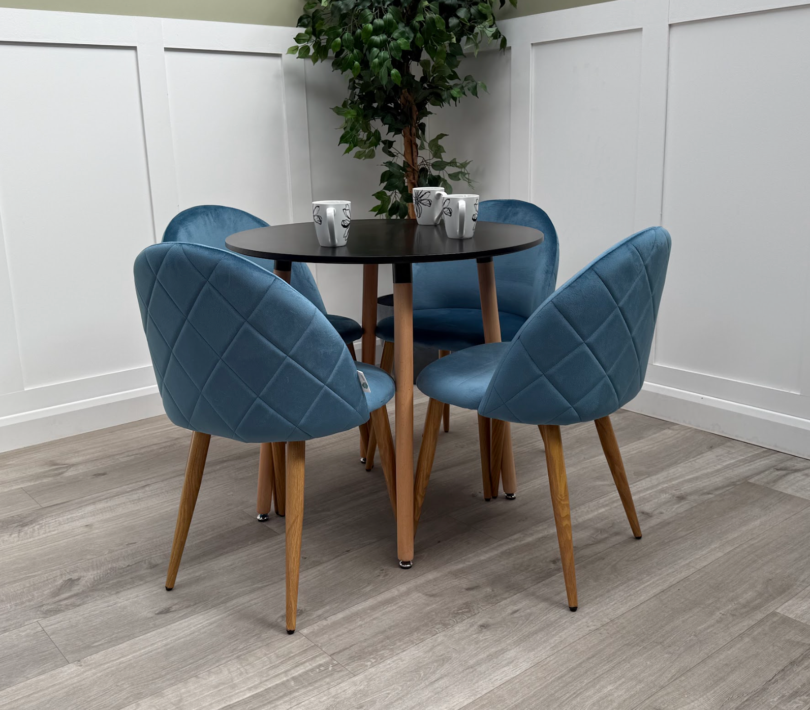Lucia Dining Set with Round Table and Set of 4 Lucia Velvet Dining Chairs - PN Home