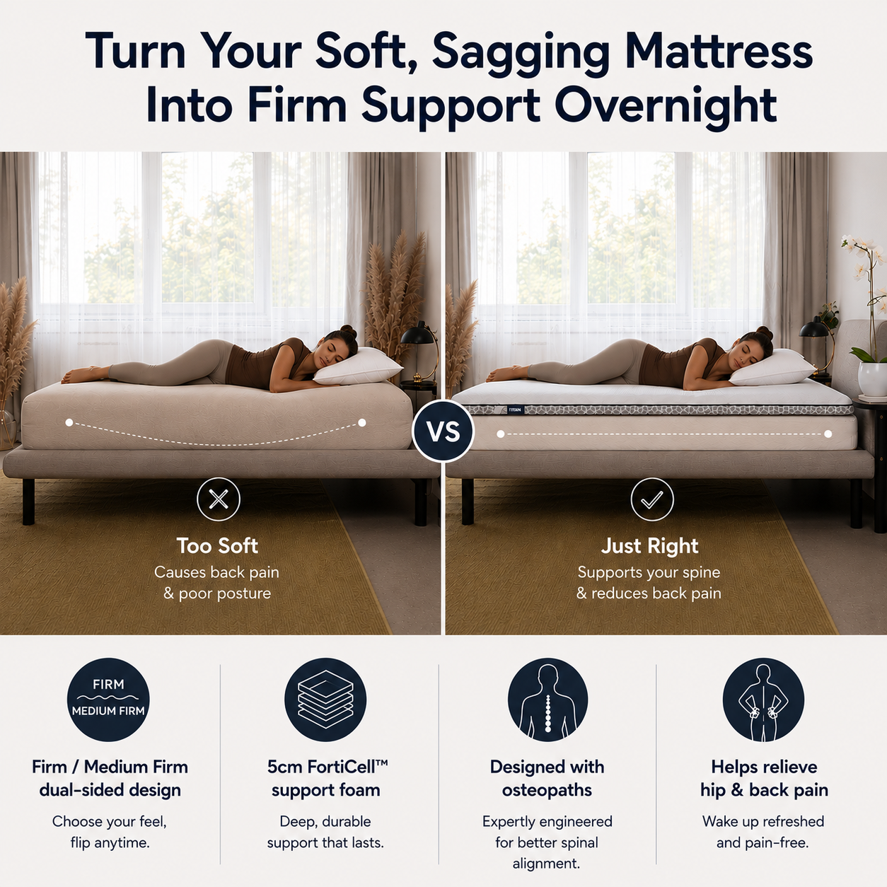 Brightr® Titan 2 in 1 Mattress Firm Mattress Topper - Medium/Firm