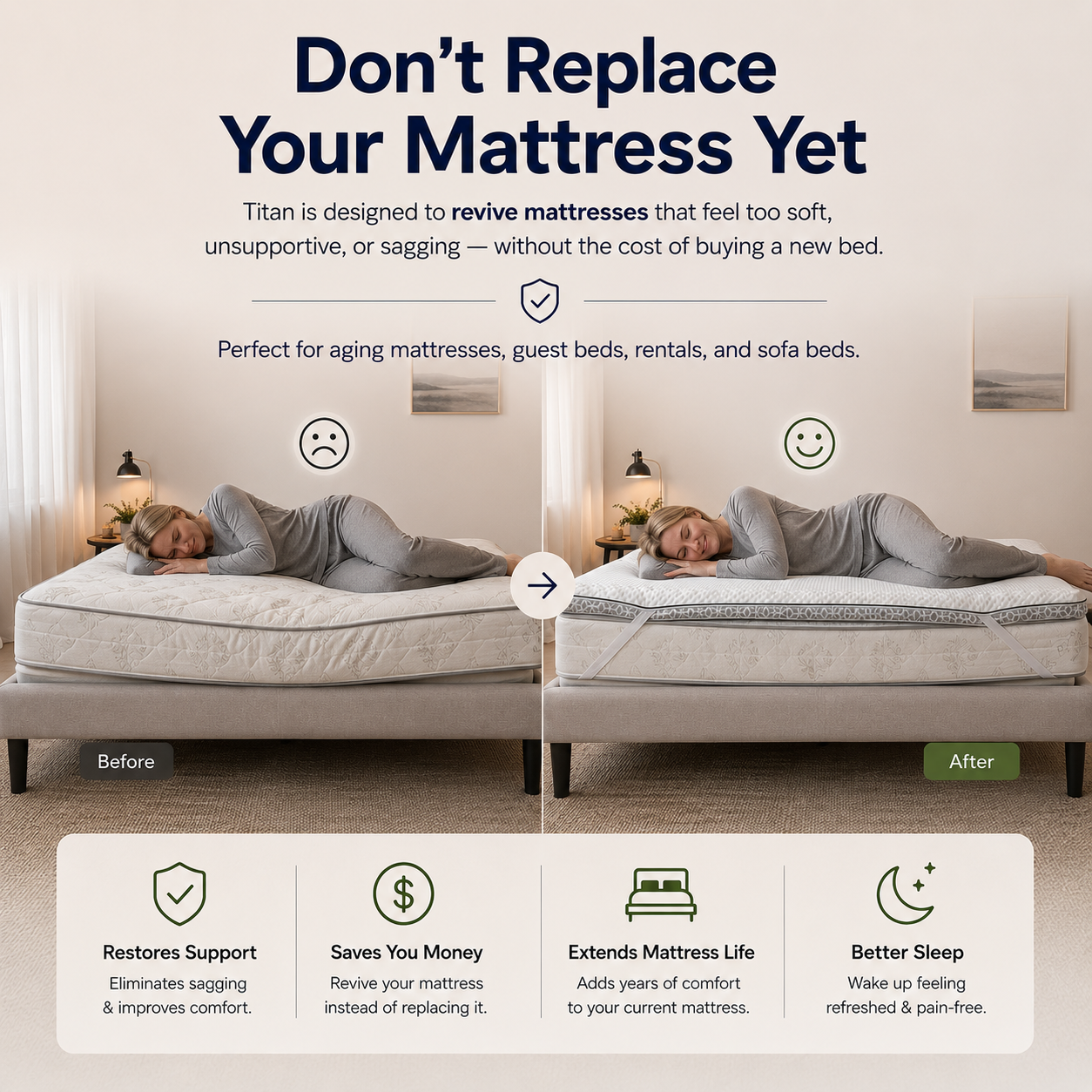 Brightr® Titan 2 in 1 Mattress Firm Mattress Topper - Medium/Firm