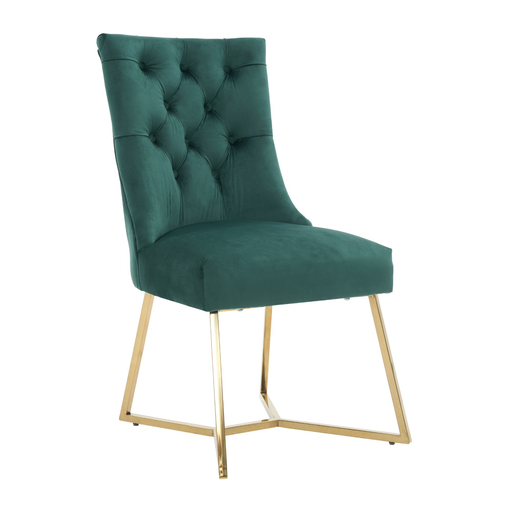 Ambra Velvet Dining Chair – Tufted Luxury Accent with Gold Legs & Ring Pull