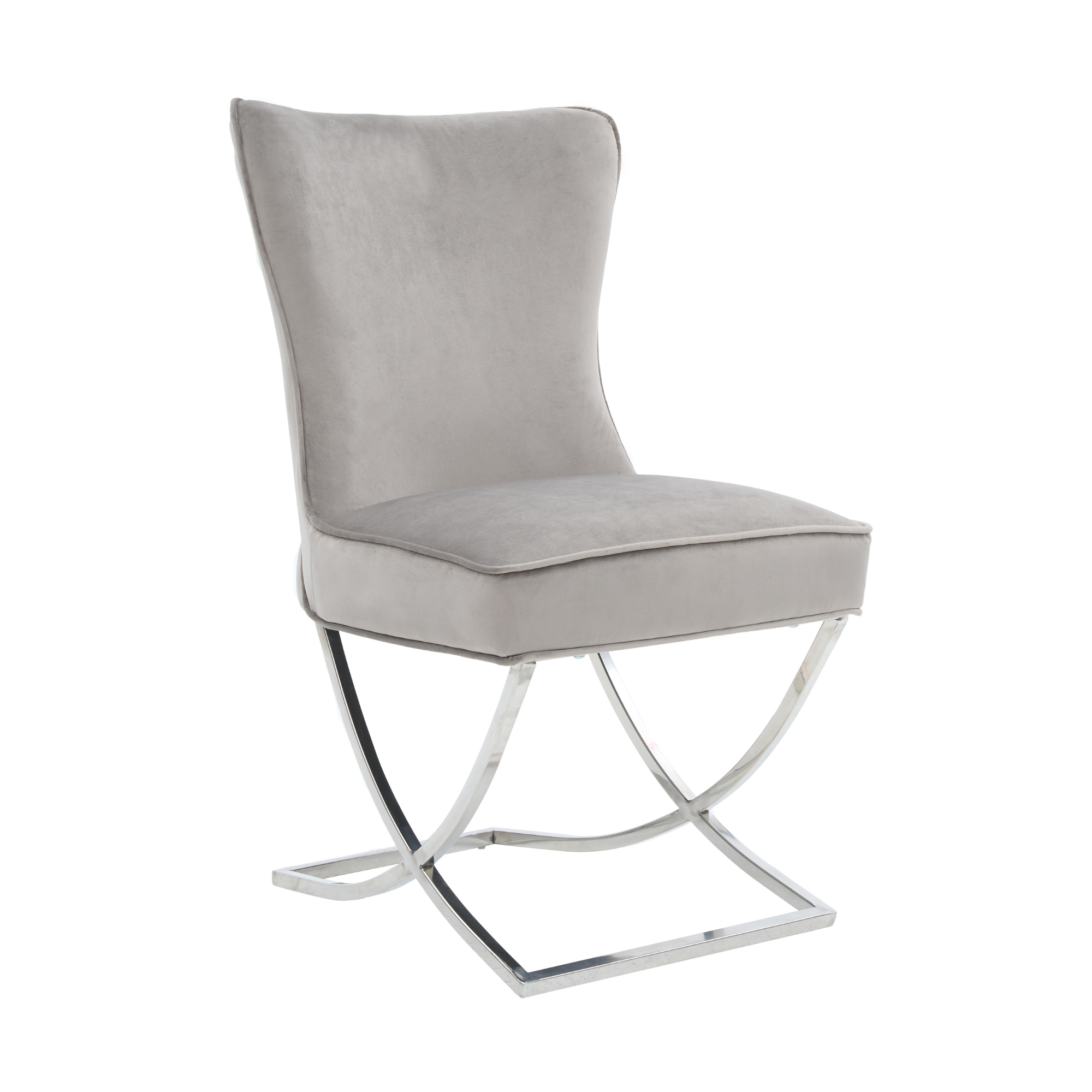 Trafalgar Tufted Velvet Dining Chair – Diamond Back & Chrome Silver Legs
