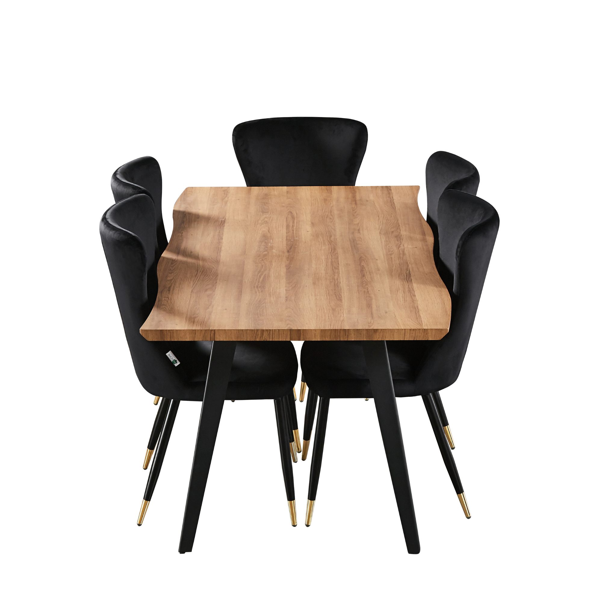 5PCs Dining Set - a Rocco LUX Dining Table & Set of 6 Black/Gold New York Chair