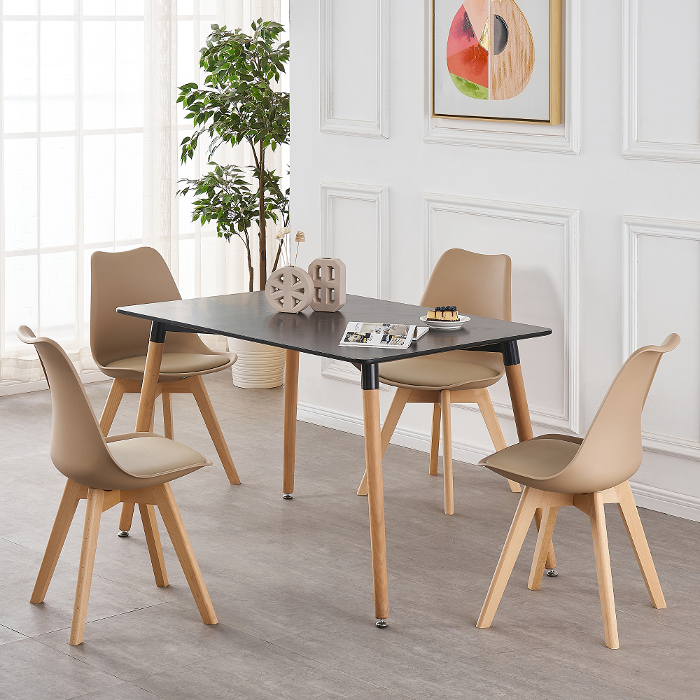 5PCs Dining Set - a Black Halo Dining Table & Set of 4 Lorenzo Tulip chairs with Padded Seat