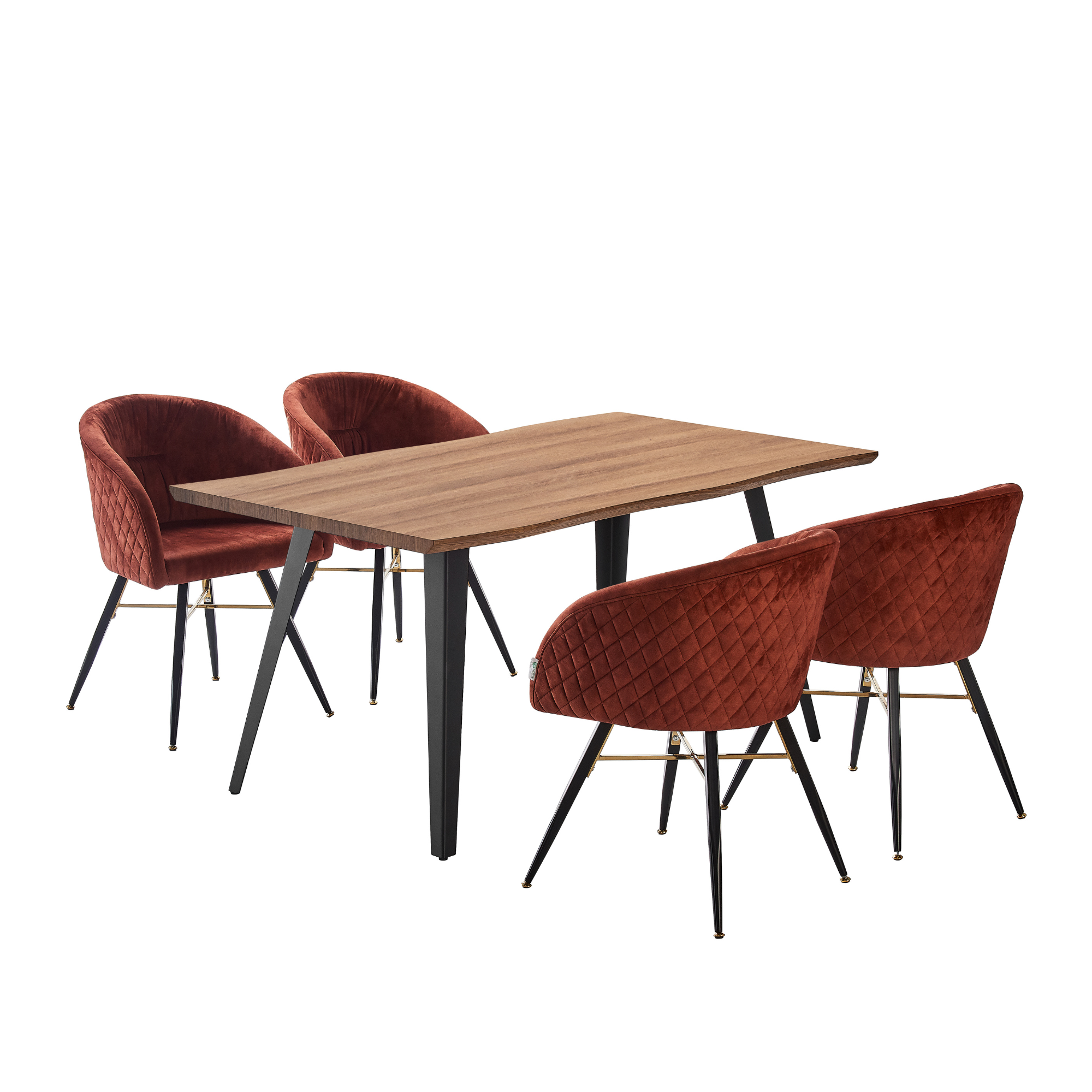 Vittorio Rocco LUX 5PCs Dining Set includes an Oak Dining Table and Set of 4 Dining Chairs