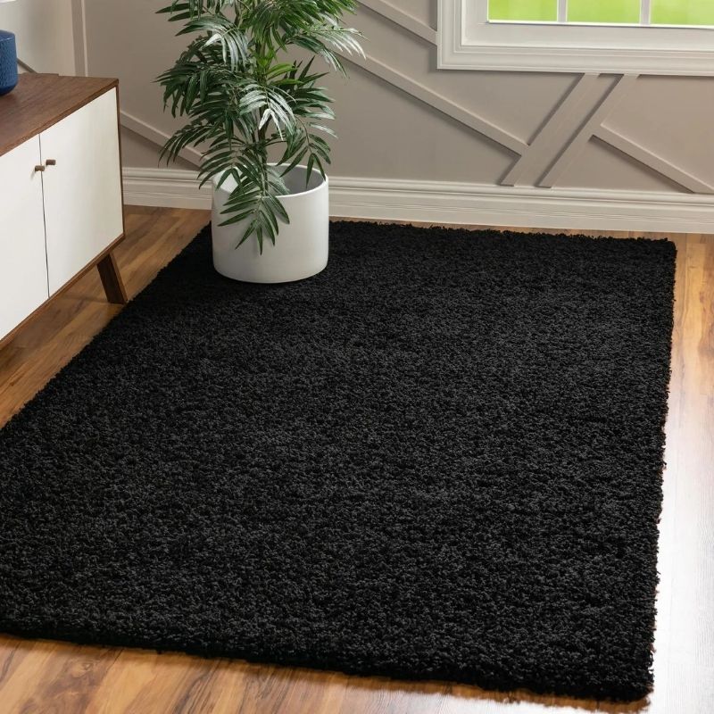 Washable Black Shaggy Rug - PN Home