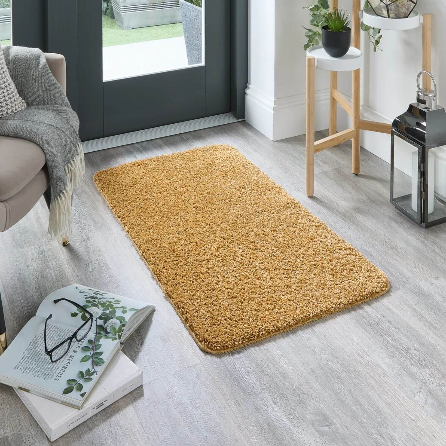 Washable Ochre Shaggy Rug - PN Home