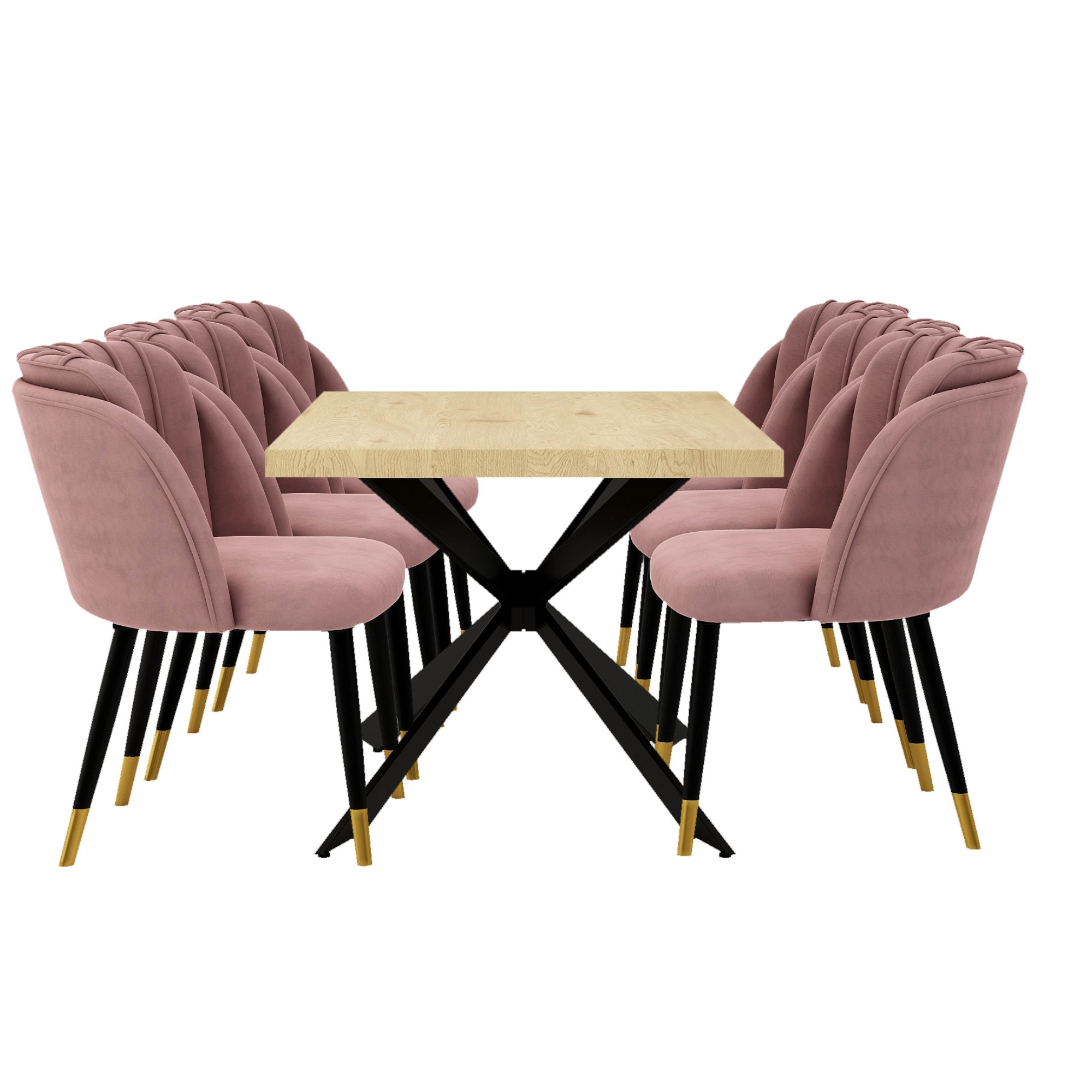 Milano Duke LUX Dining Set | a Oak Dining Table & 6 Dining Chairs with Gold End Caps