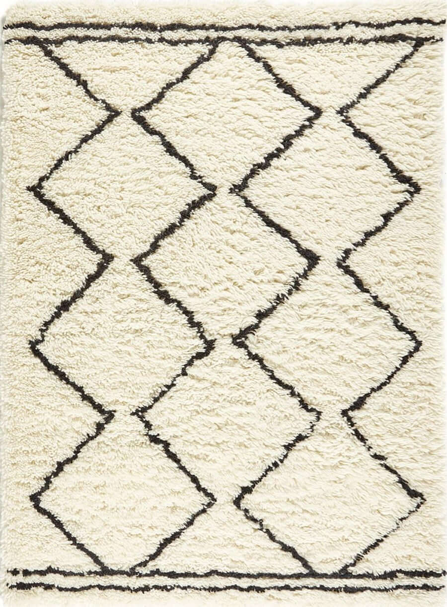 Berber Cream/Black Wool Shaggy Rug - PN Home