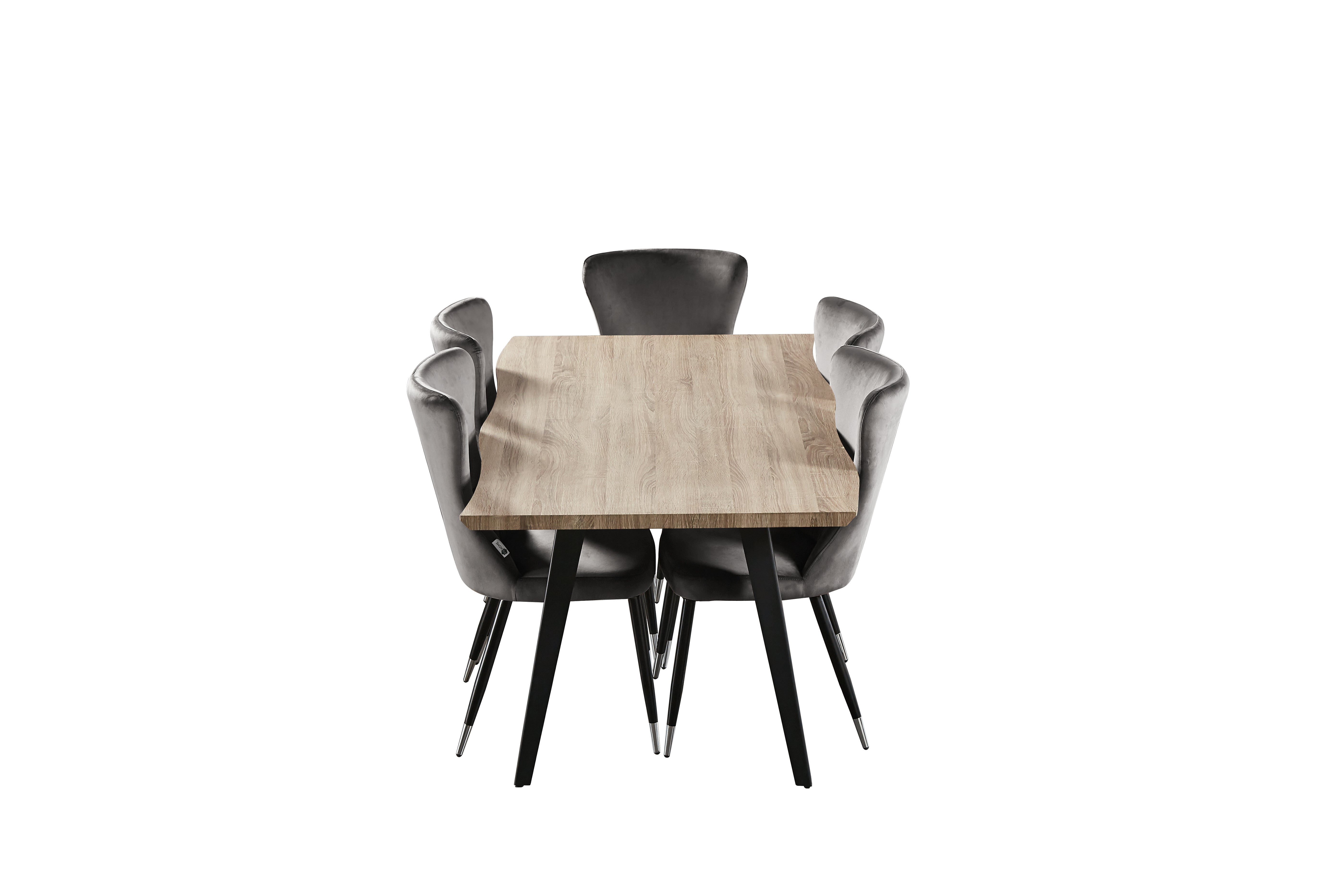 7 Pieces New York Rocco Dining Set - a Walnut Rectangular Dining Table and Set of 6 Green Dining Chairs