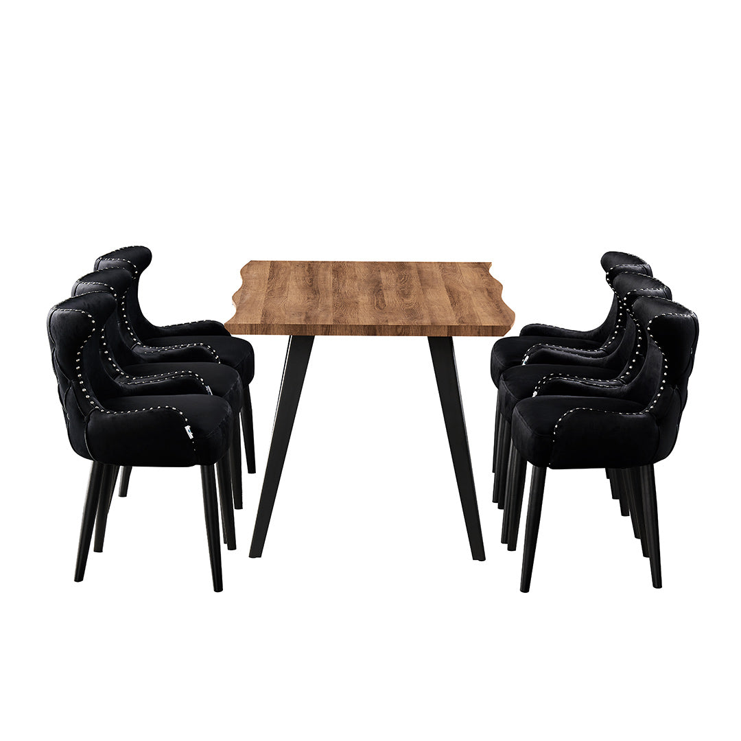 Oxford Rocco LUX 7PCs Dining Set includes an Oak Dining Table and Set of 6 Dining Chairs