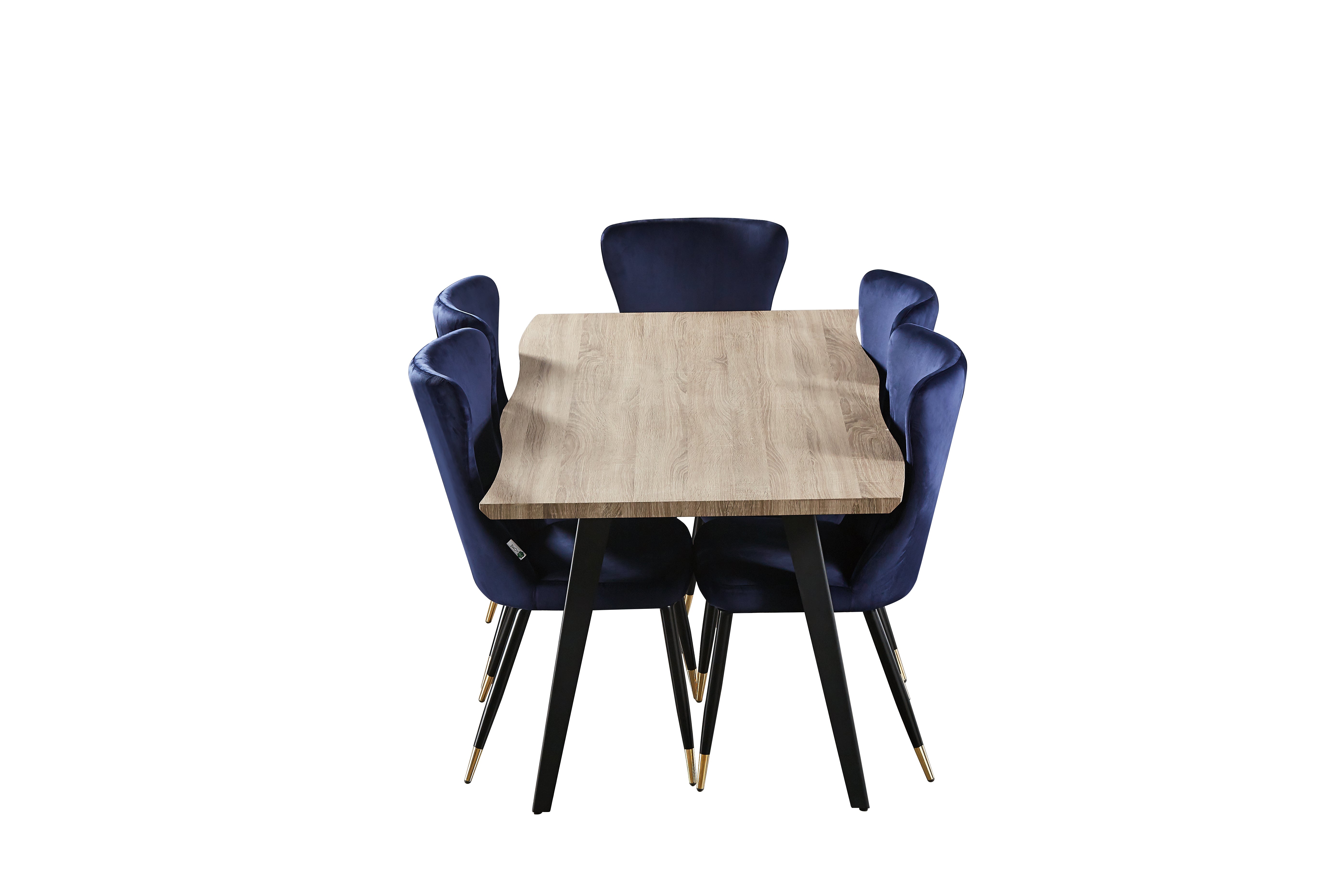 7 Pieces New York Rocco Dining Set - a Walnut Rectangular Dining Table and Set of 6 Green Dining Chairs