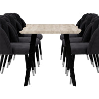 Milano Duke LUX Dining Set | a Light Walunt Dining Table & 6 Velvet Dining Chairs with Silver End Caps