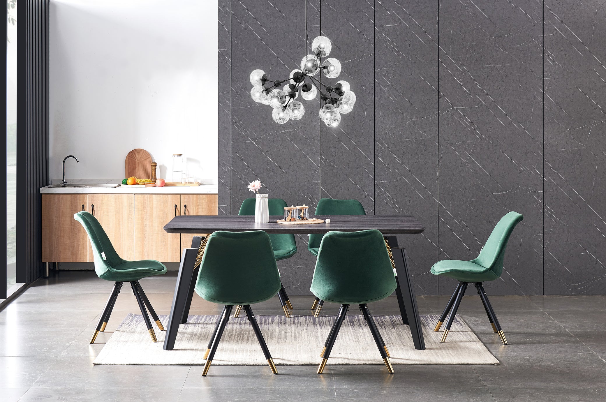 Sofia Cosmo Black LUX Dining Set with 6 Velvet Chairs