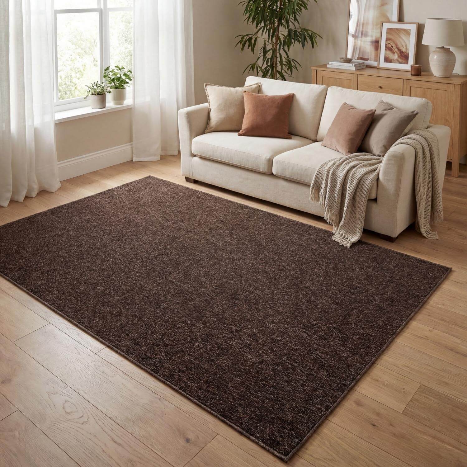 Flex Brown Low Pile Solid Rug - PN Home